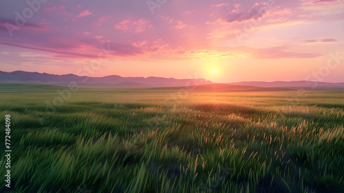 Serene and Majestic: A Scenic View of the Kazakh Countryside Amidst a Setting Sun