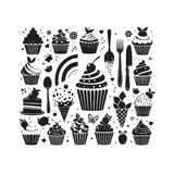 Set of black cupcakes, Vector illustrations isolated on a white background