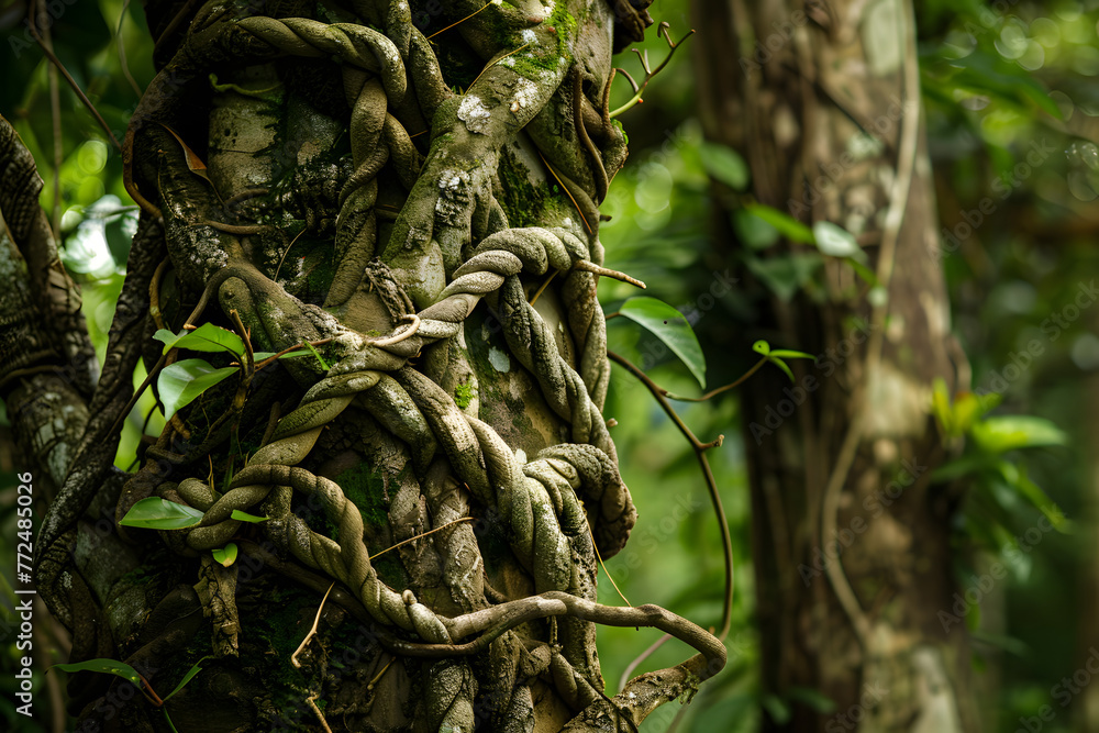 a tropical vine winding its way around a tree trunk a tropical vine winding its way around a tree trunk