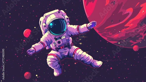 Astronaut in space. Contemporary art. Colorful illustration about space exploration © Daniil