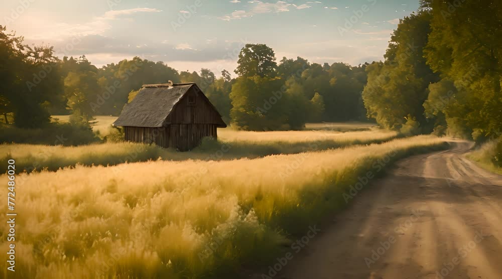 A country road filled with the smell of hay and birds singing, leading to a charming log cabin. A country road filled with the smell of hay and birds singing, leading to a charming log cabin.