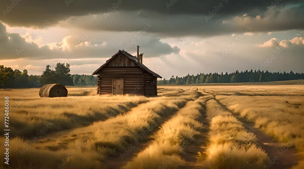 A country road filled with the smell of hay and birds singing, leading to a charming log cabin. A country road filled with the smell of hay and birds singing, leading to a charming log cabin.