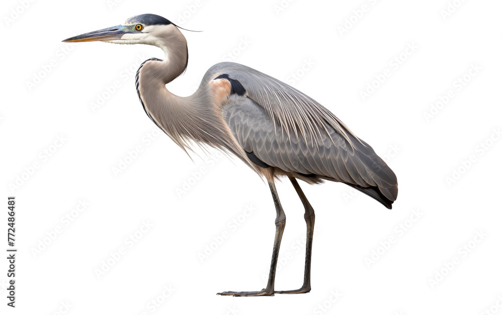 A majestic bird with a long neck gracefully stands on a white surface A majestic bird with a long neck gracefully stands on a white surface
