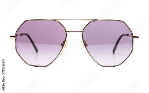 A stylish pair of sunglasses resting on a white background