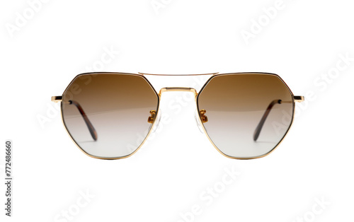 A pair of stylish sunglasses placed on a plain white background