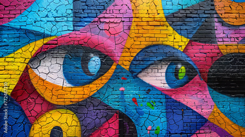 Colorful graffiti of an eye on a wall.