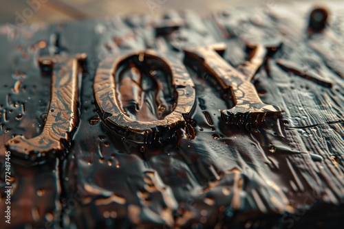 Close up of the word "joy" on a piece of wood. Suitable for various joyful and festive concepts