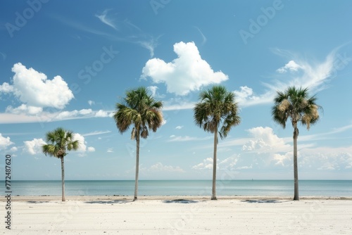 scenic view of exotic palm trees and beach in a summer day
