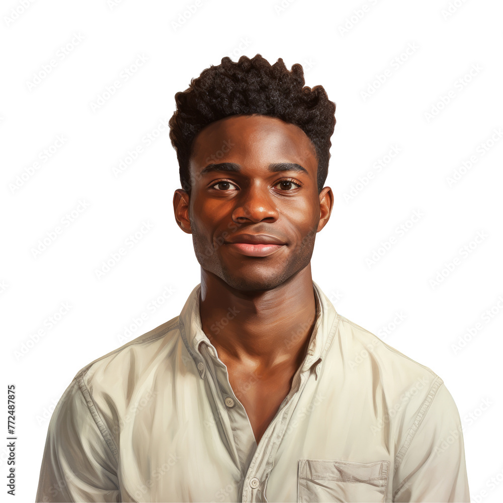 A pleased young man with black hair and a white shirt smiling at the camera on transparent A pleased young man with black hair and a white shirt smiling at the camera on transparent