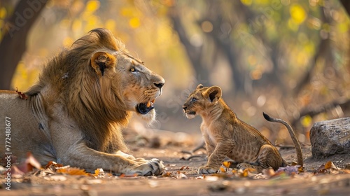 lion and his cub playing at the Park © xelilinatiq