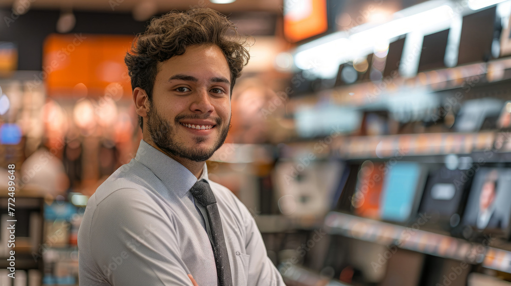Young man working in retail store Young man working in retail store