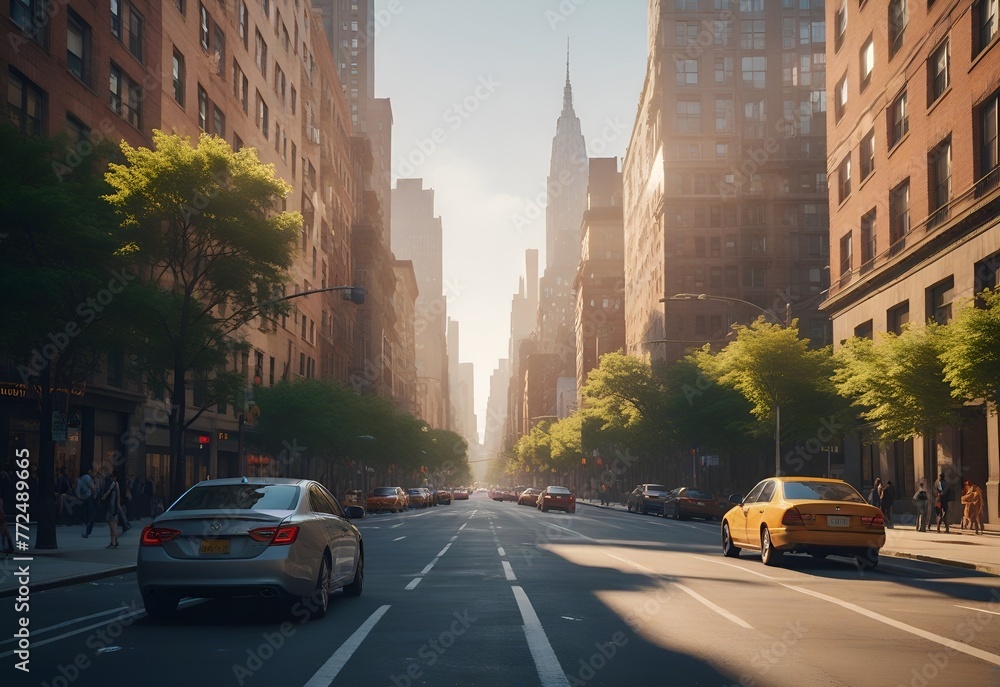New York City street road in Manhattan at summer time. Urban big city life concept background New York City street road in Manhattan at summer time. Urban big city life concept background