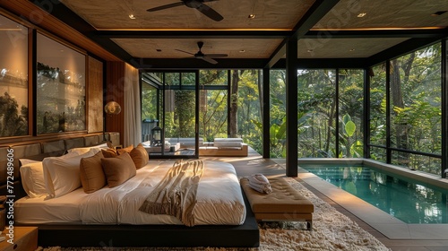 Luxurious Bedroom With Large Bed by Swimming Pool