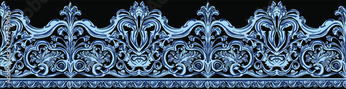 decorated blue swirls and curls stripe on black