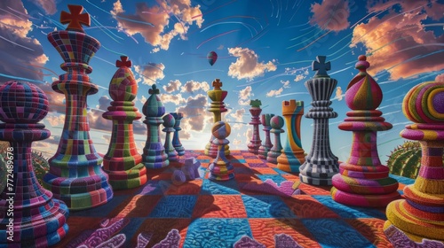 weird chess in the sky surreal abstract background