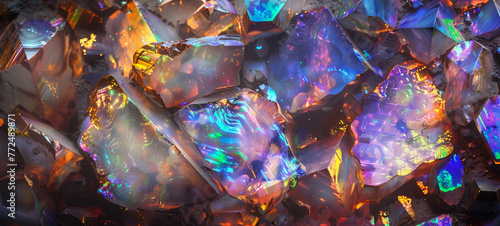 Top view texture of opal gemstone radiating with a kaleidoscope of iridescent colors that seem to dance within its depths