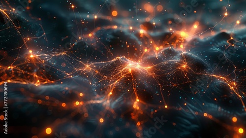 An intricate network of luminous, interconnected nodes and lines