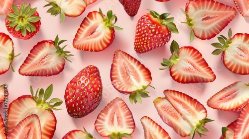 Ripe strawberries on a vibrant pink background. Perfect for food and health-related designs