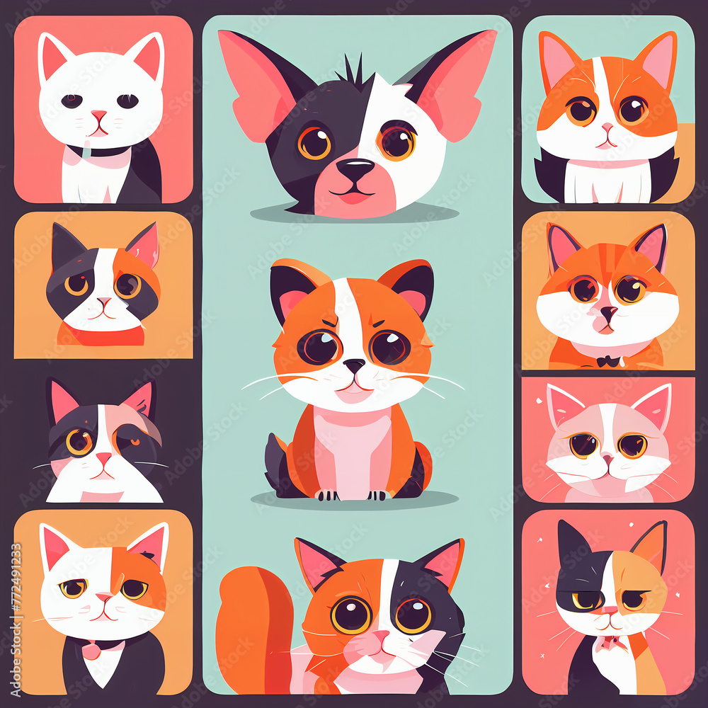 Fototapeta premium Cartoon Animal Vector Set: Cute Pet Illustrations