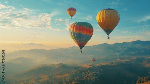 Colorful hot air balloons soaring high in the sky  perfect for travel concepts