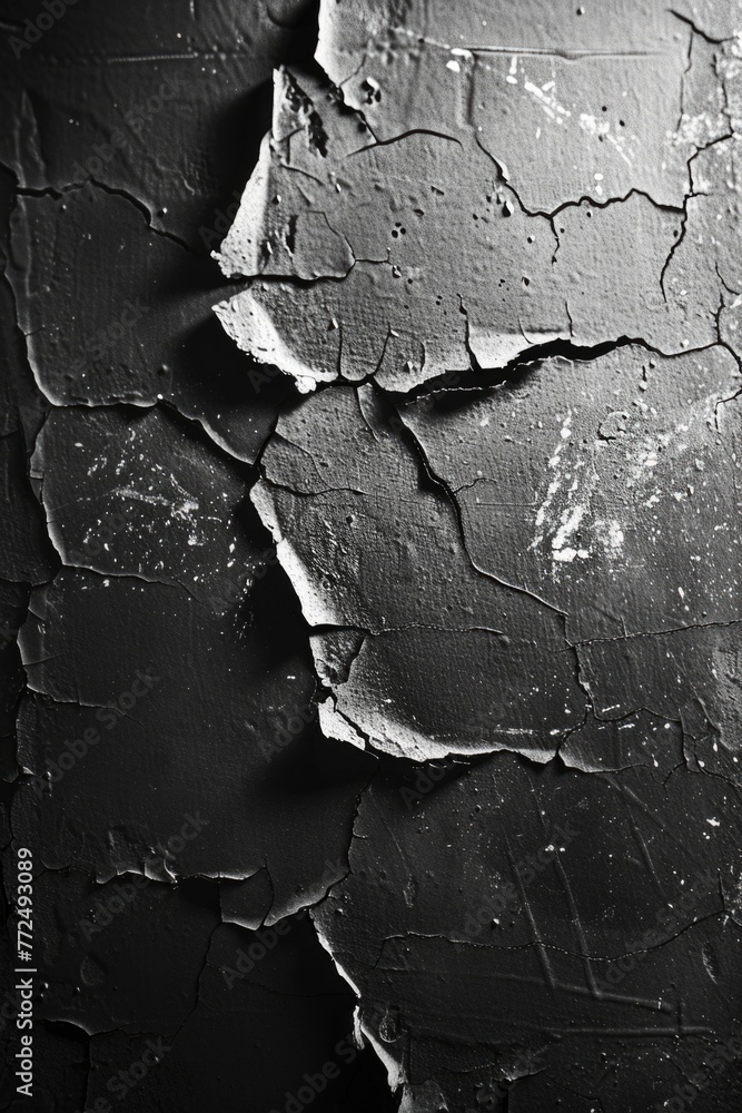 A black and white photo of a cracked wall. Suitable for background or texture use