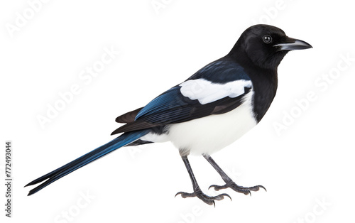 A striking black and white bird gracefully stands on a white surface © FMSTUDIO