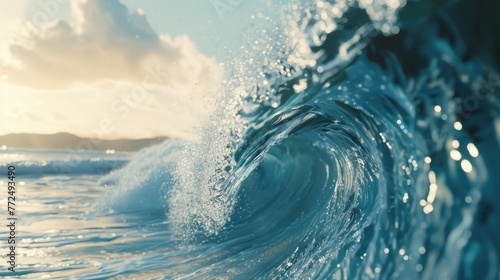 Powerful wave breaking in the ocean, ideal for illustrating the force of nature. Suitable for travel and adventure themes