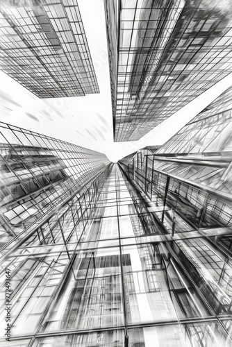 A monochrome image of a towering building. Suitable for architectural projects