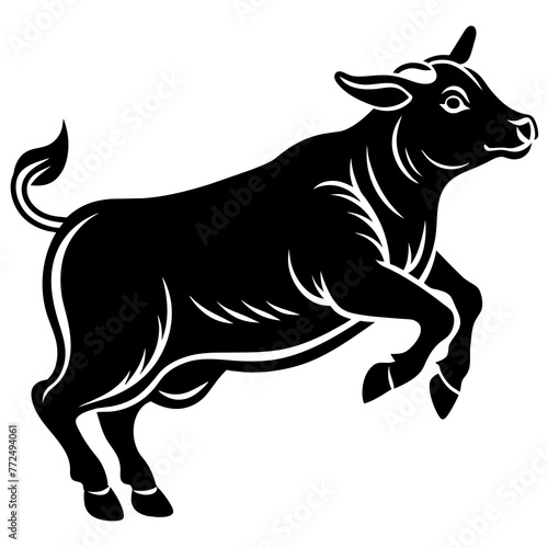 fat cow jump right icon silhouette bold engrave