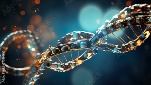 3D illustration , DNA molecule , blurry blue background , Generate AI