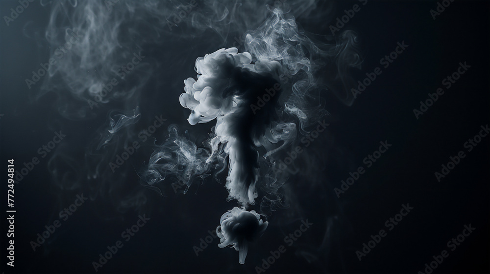The question mark formed by smoke on a dark background stands out clearly without blending into the darkness, creating an intriguing visual contrast.