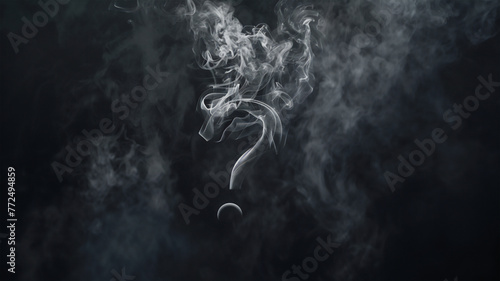 The question mark formed by smoke on a dark background stands out clearly without blending into the darkness, creating an intriguing visual contrast.