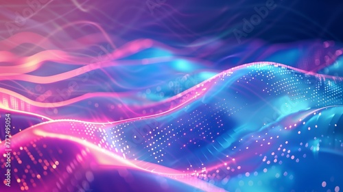 Futuristic Abstract Digital Wave Background with Glowing Neon Blue and Pink Lights Dynamic Flowing Lines and Technology Inspired Design