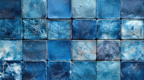 Detailed view of blue tile wall, perfect for interior design projects