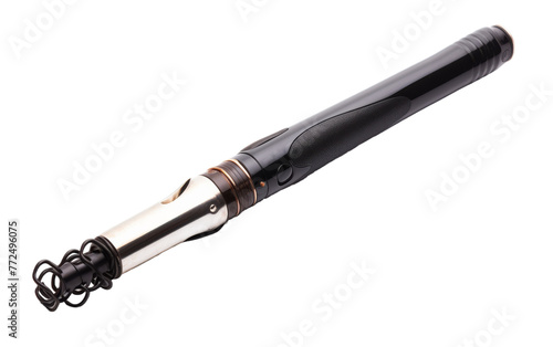 A sleek black and silver pen resting gracefully on a pristine white background