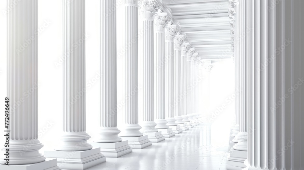 A row of white columns in a white room. Suitable for architectural projects A row of white columns in a white room. Suitable for architectural projects