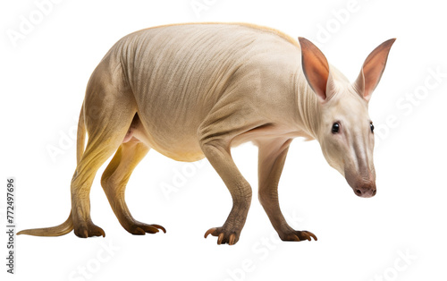 A magnificent hairless kangaroo stands gracefully on a pristine white backdrop