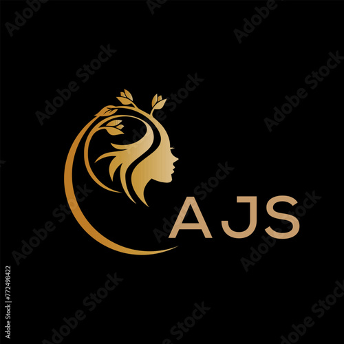 AJS letter logo. best beauty icon for parlor and saloon yellow image on black background. AJS Monogram logo design for entrepreneur and business.	
