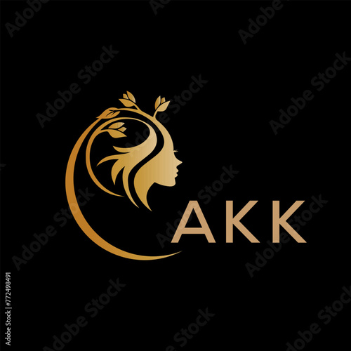 AKK letter logo. best beauty icon for parlor and saloon yellow image on black background. AKK Monogram logo design for entrepreneur and business.	
 photo