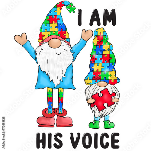 I Am His Voice PNG - Autism Gnome Sublimation Print, Autism Awareness Neurodiversity Design