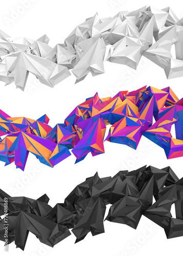 Set of abstract colorful polygonal structures, 3d render