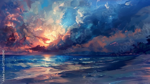 Sunset Over the Ocean Painting © BrandwayArt