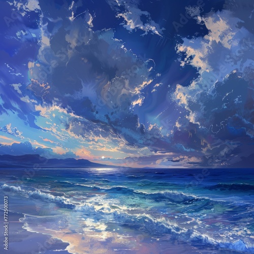 Beach Painting With Incoming Waves © BrandwayArt
