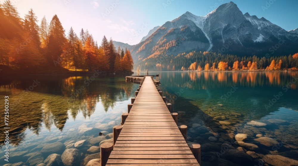 Beautiful autumn scene of Hintersee lake. Colorful morning view of Bavarian Alps on the Austrian border