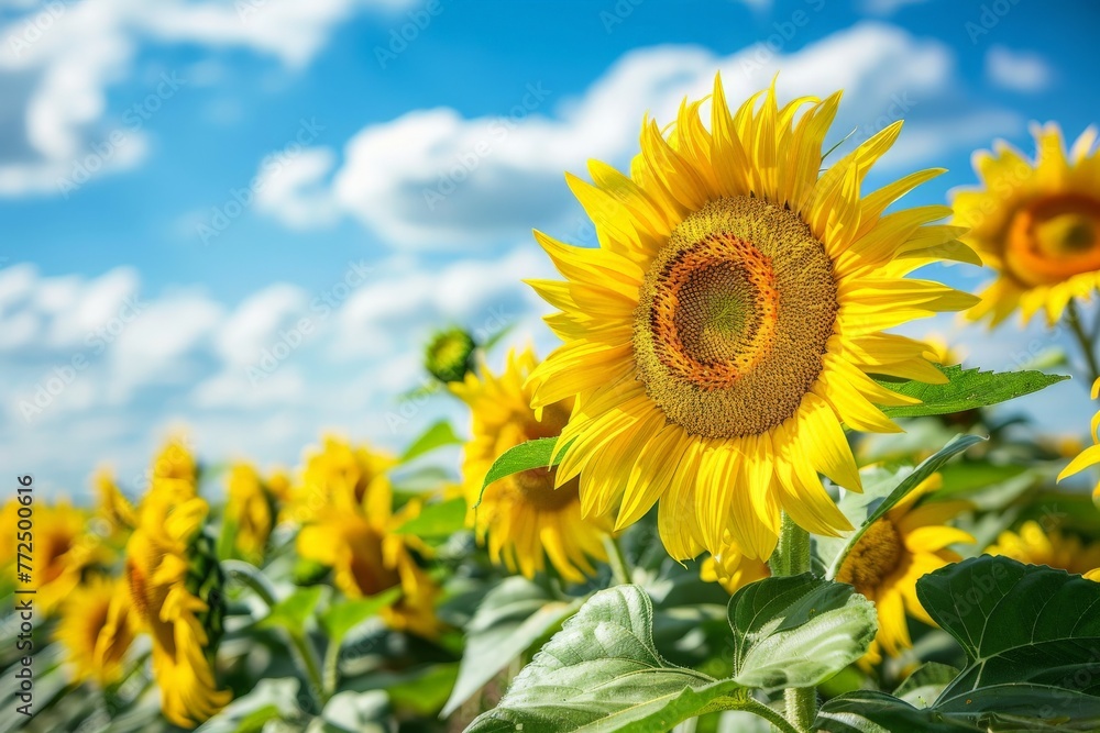 Field of Sunflowers Under Blue Sky Field of Sunflowers Under Blue Sky