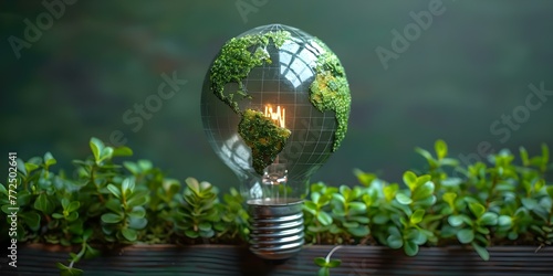 Green world map light bulb symbolizing renewable energy sources Renewable energy is crucial for environmental protection. Concept Renewable Energy, Environmental Protection, Green World Map
