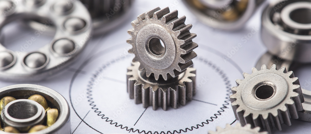 Gears, bearings and mechanism parts.Elements of mechanical blocksand construction. Gears, bearings and mechanism parts.Elements of mechanical blocksand construction.