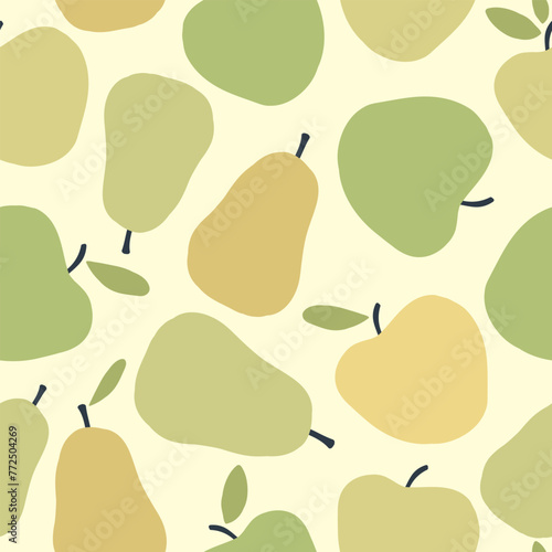 Seamless pattern with apples and pears. Fruits background. Vector illustration. 