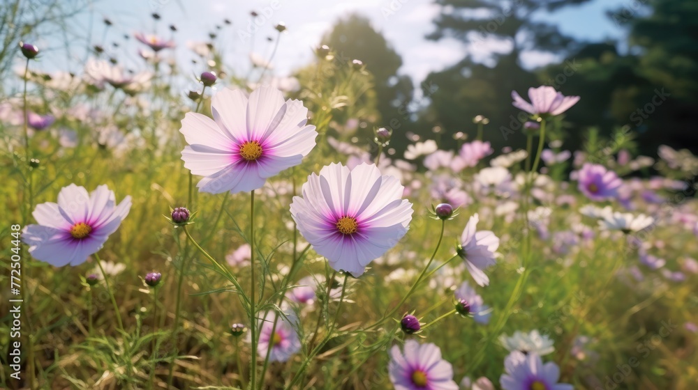 Beautiful cosmos flowers blooming in garden