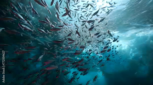 Impressive Swarm of Krill Mystically Dancing in the Icy Blue Depths of Antarctic Waters